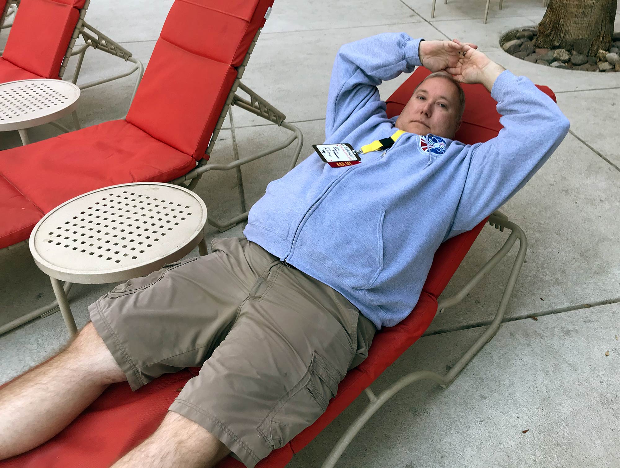 Author James Rosone tries to catch a moment of relaxation at poolside during the 20Books Vegas madness.