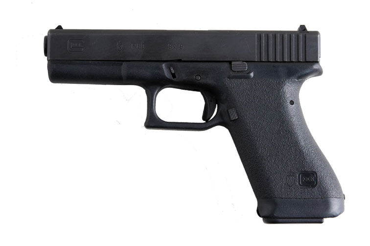 The Glock 17, a polymer-framed semi-automatic pistol. 